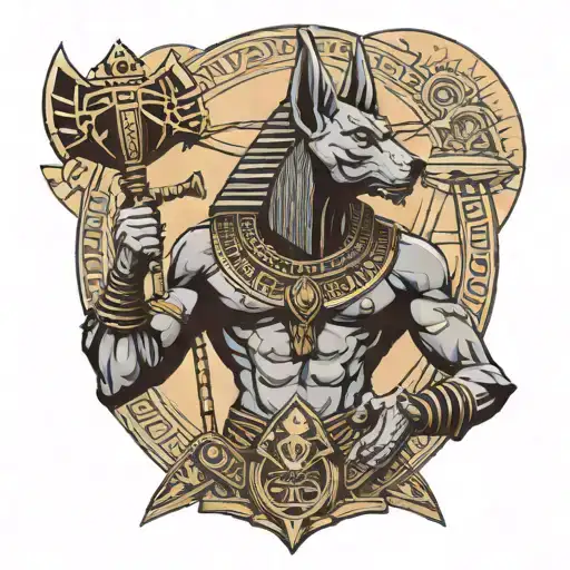  Ancient Egypt God angry Anubis holding a scale tattoo design idea