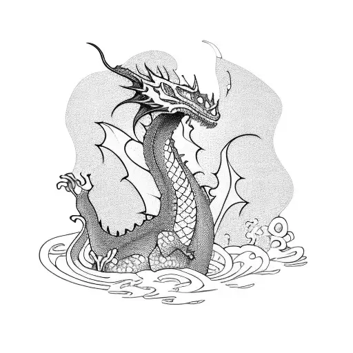 Swimming with a dragon in a blackwork style tattoo design idea