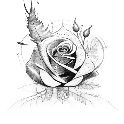 A tattoo with a cardinal, eagle, ship, windows xp tree, and a rose. tattoo design idea