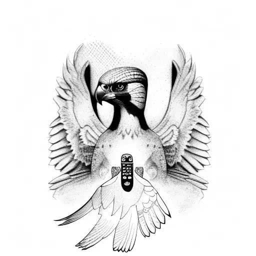 An Egyptian falcon with a game controller in its talons tattoo design idea