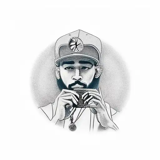 A pagan man holding money rap/hip-hop themed tattoo with a microphone and dollar signs tattoo design idea