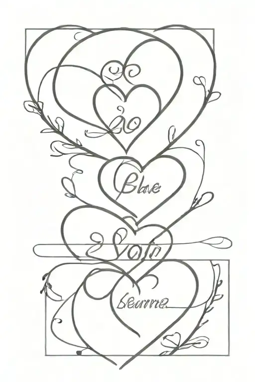 3 heart with birth date for kids names in them tattoo design idea