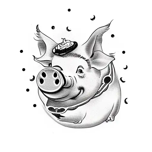 a pig eating cake tattoo design idea