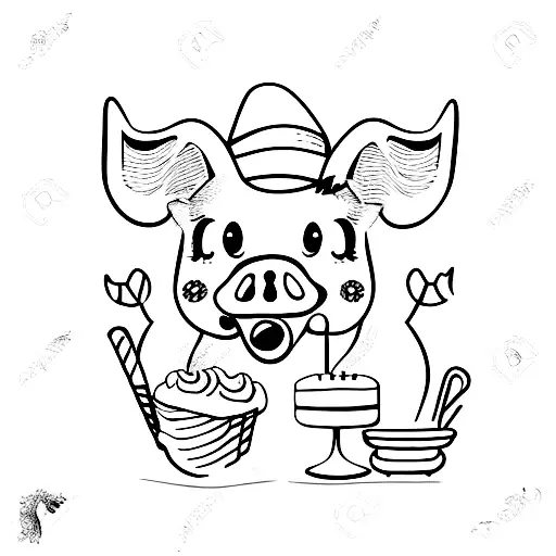 a pig eating cake tattoo design idea