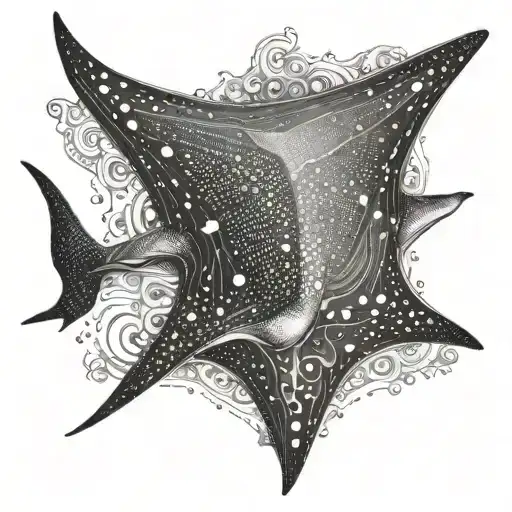 Capture the beauty of a giant eagle ray soaring through the ocean with intricate patterns on its wings tattoo design idea