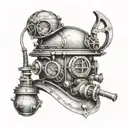 A detailed underwater scene featuring a traditional French diving helmet and tools, reflecting your occupation as a chaudronnier tattoo design idea