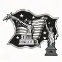 A stylized American flag intertwined the 2nd amendment and the Statue of Liberty with the liberty bell tattoo design idea