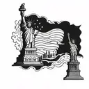 A stylized American flag intertwined the 2nd amendment and the Statue of Liberty with the liberty bell tattoo design idea