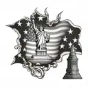 A stylized American flag intertwined the 2nd amendment and the Statue of Liberty with the liberty bell tattoo design idea