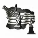 A stylized American flag intertwined the 2nd amendment and the Statue of Liberty with the liberty bell tattoo design idea