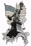 A stylized American flag intertwined the 2nd amendment and the Statue of Liberty with the liberty bell tattoo design idea