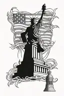 A stylized American flag intertwined the 2nd amendment and the Statue of Liberty with the liberty bell tattoo design idea