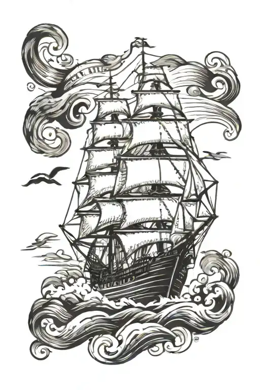 clipper ship sailing on rough tattoo design idea