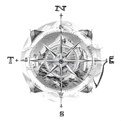 Mt. Everest as the true north on a compass tattoo design idea