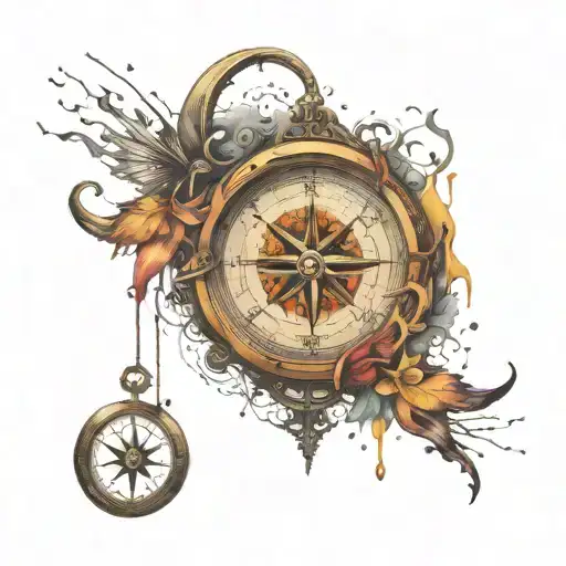 broken compass and lucifer's last tear drops tattoo design idea