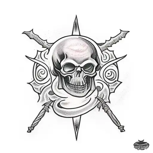 A mage summoning dark magic with a skull staff tattoo design idea