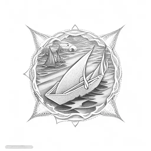 PAPER BOAT IN THE SEA tattoo design idea