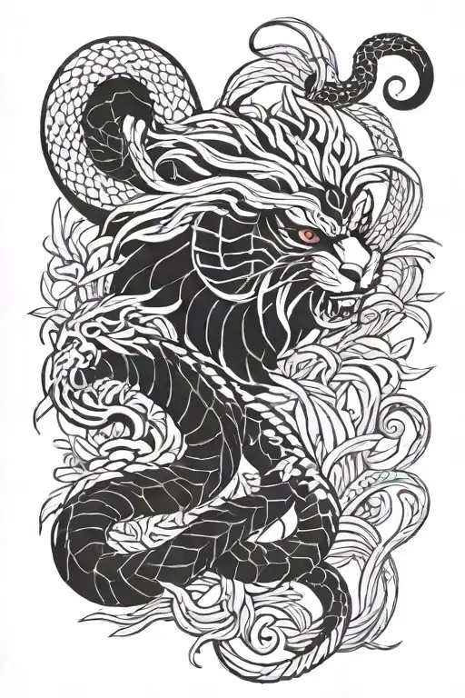 snake monkey tiger emerging tattoo design idea