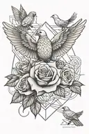 Rose and doves flying with the last name dugas tattoo design idea