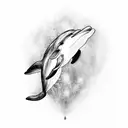 dolphins mirrored and text saying "Andy's Bitch" in the middle tattoo design idea