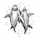 dolphins mirrored and text saying "Andy's Bitch" in the middle tattoo design idea