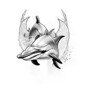 dolphins mirrored and text saying "Andy's Bitch" in the middle tattoo design idea