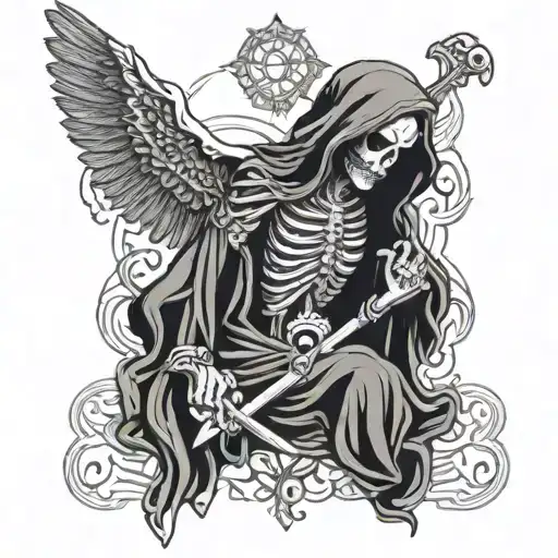 Unique fusion of Chicano and Santa Muerte symbolism in a blackwork tattoo tattoo design idea