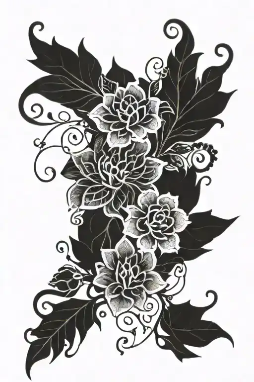black and white lacey floral design  tattoo design idea