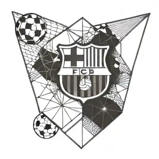 Incorporate the Barcelona FC logo into a geometric football pattern tattoo design idea