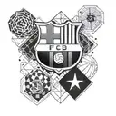 Incorporate the Barcelona FC logo into a geometric football pattern tattoo design idea