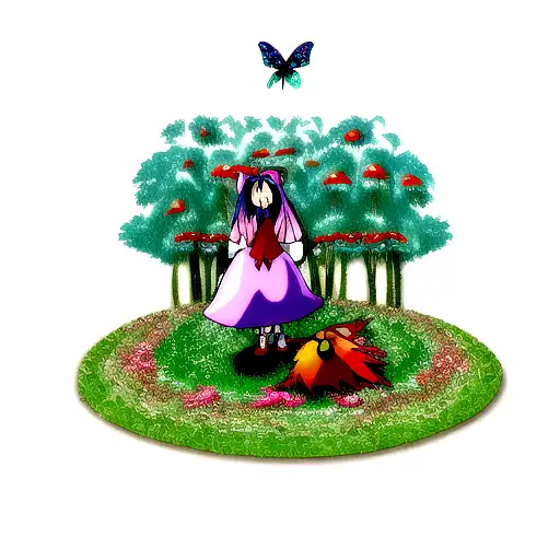 psychedelic forest alice and wonder land midnight gospel bugs life  tattoo design idea