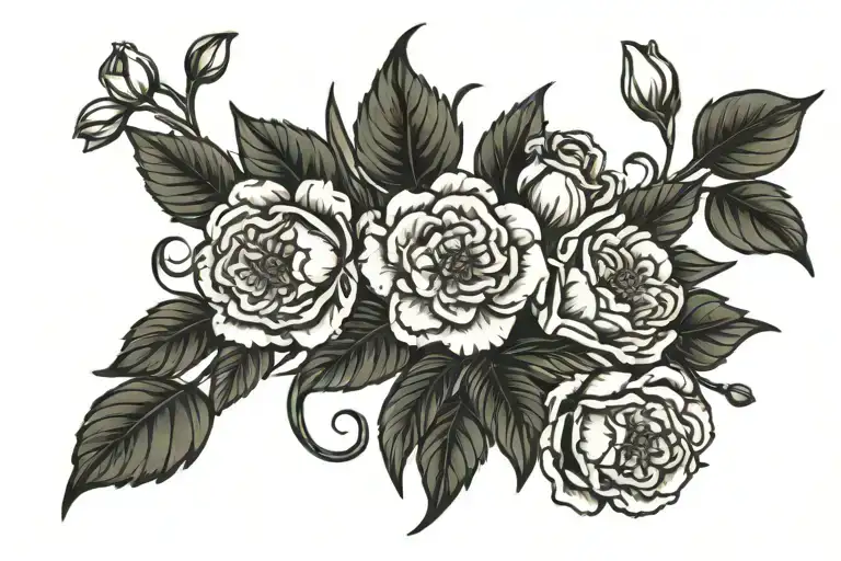 carnations, snowdrops, roses intertwined tattoo design idea