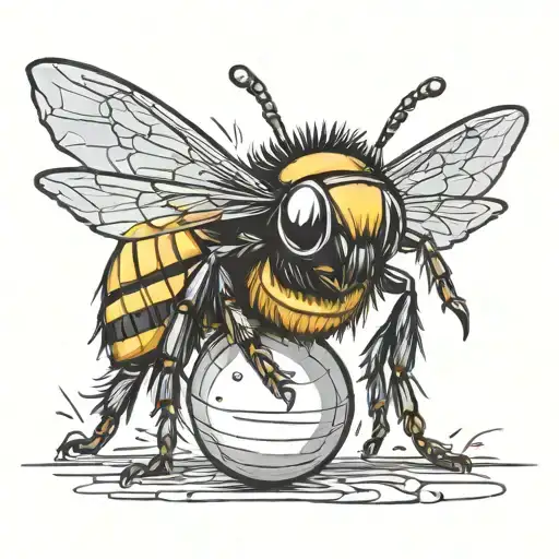 bumble bee bowling a cricket ball tattoo design idea