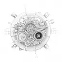 A detailed sketch of a car engine with intricate gears and pistons tattoo design idea
