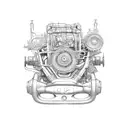 A detailed sketch of a car engine with intricate gears and pistons tattoo design idea
