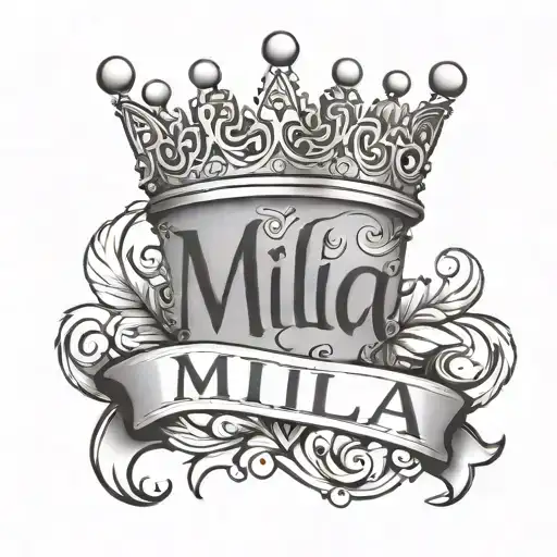 mila name with crown tattoo design idea