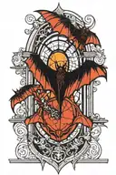 bauhaus bat in a gothic window  tattoo design idea