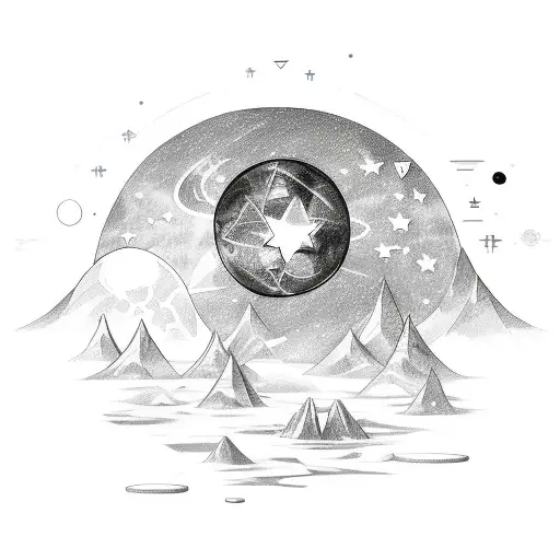 A futuristic gaming-themed tattoo with moon and stars as part of the virtual reality setting tattoo design idea