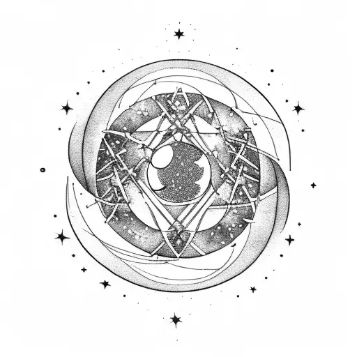 A celestial scene with Gemini constellation intertwined with moon and stars tattoo design idea