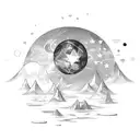 A futuristic gaming-themed tattoo with moon and stars as part of the virtual reality setting tattoo design idea