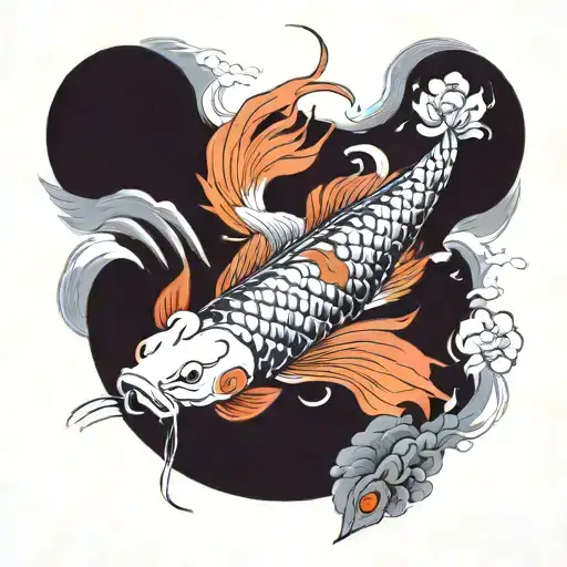 koi flowers phoenix rising from the ashes tattoo design idea