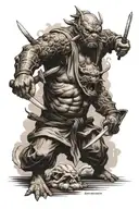 Japanese samuri fighting tattoo design idea