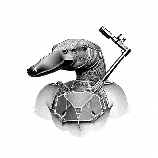 platypus with body armor and gun tattoo design idea