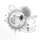 serotonin molecule, sunflower, ladybird, bee, saturn, moon tattoo design idea