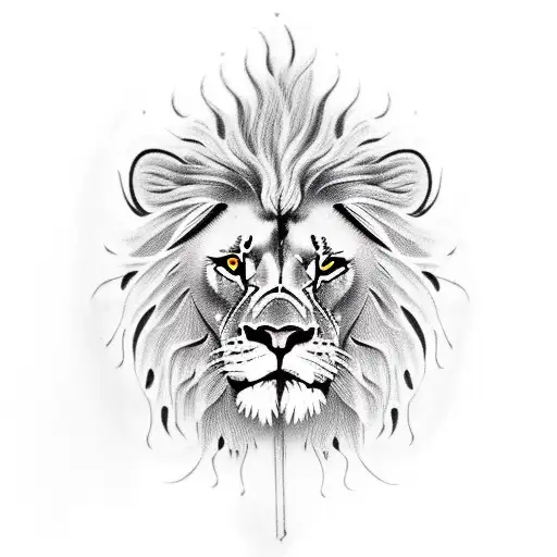 A realistic tattoo of a majestic lion wearing a heavy metal band t-shirt, with a coffee cup in its paw tattoo design idea