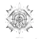 An engineer surrounded by chakra symbols and gears tattoo design idea