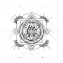 An engineer surrounded by chakra symbols and gears tattoo design idea