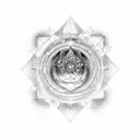 An engineer surrounded by chakra symbols and gears tattoo design idea