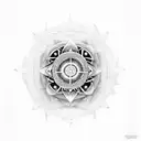 An engineer surrounded by chakra symbols and gears tattoo design idea