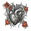 An anatomically correct heart that is black, wrapped in pointy barbed wire. drawing. That is dripping with black blood i tattoo design idea